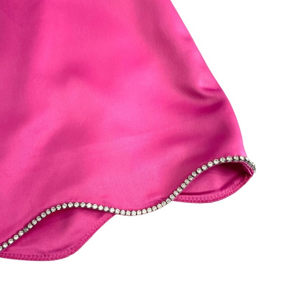 Anthropologie Scalloped satin Skirt Size 2 hot‎ Pink Rhinestone Y2K glam Barbie - Picture 4 of 10